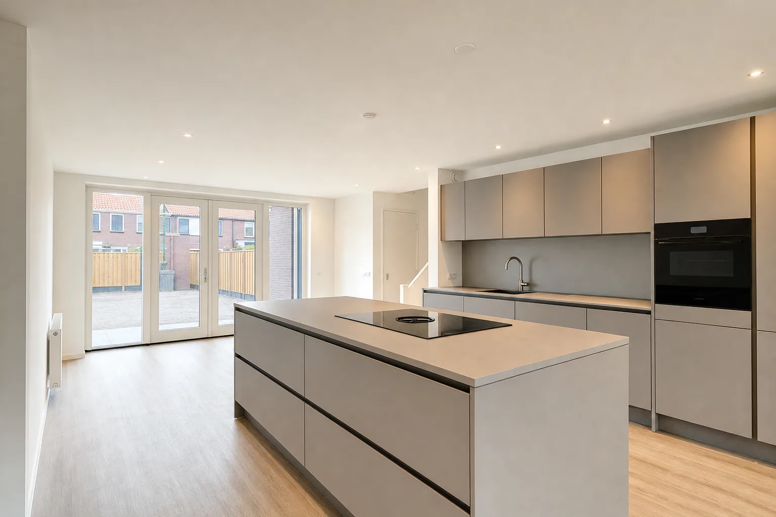 Nieuw geplaatste keuken met kookeiland in een woning in Utrecht