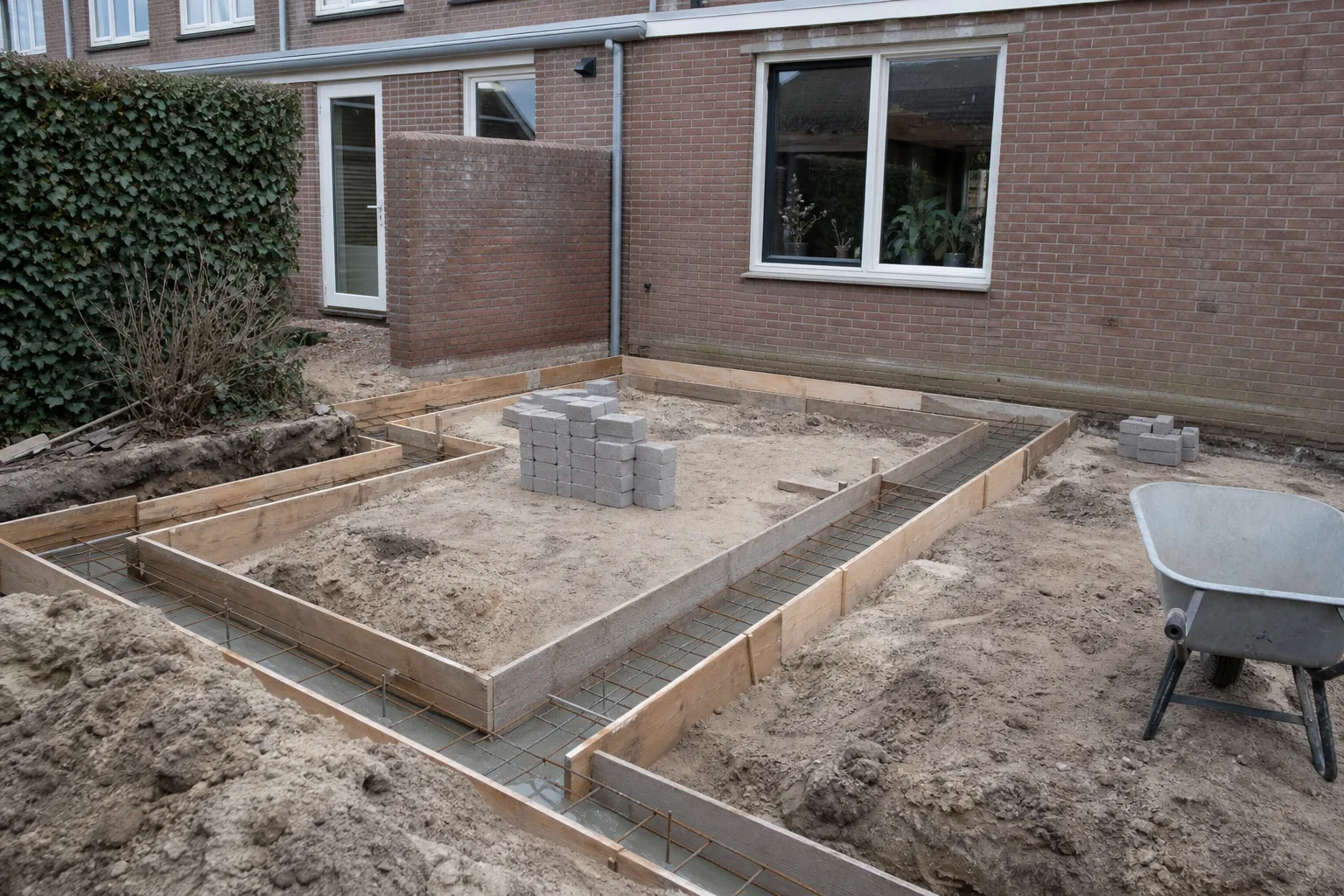 Fundering voor een aanbouw in de achtertuin