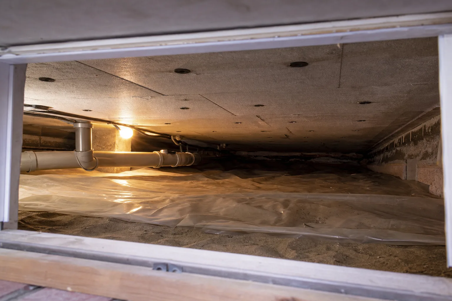 Kruipruimte onder een woning met vloerisolatie