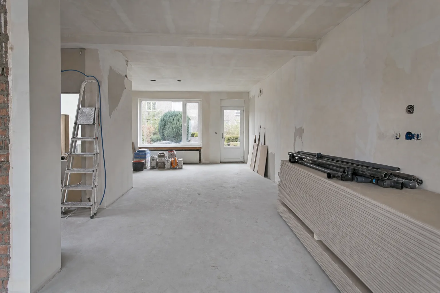Woning tijdens een renovatie in uitvoering