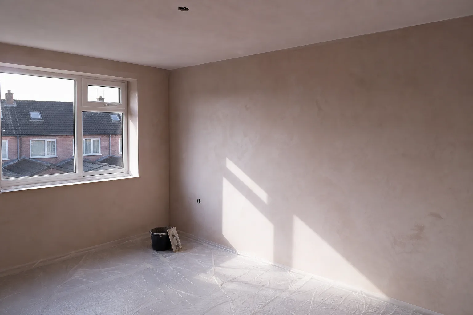 Vers gestuukte muur, sausklaar afgewerkt